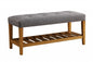 40" Gray and Brown Linen Blend and Solid Wood Upholstered Storage Bench With Shelves