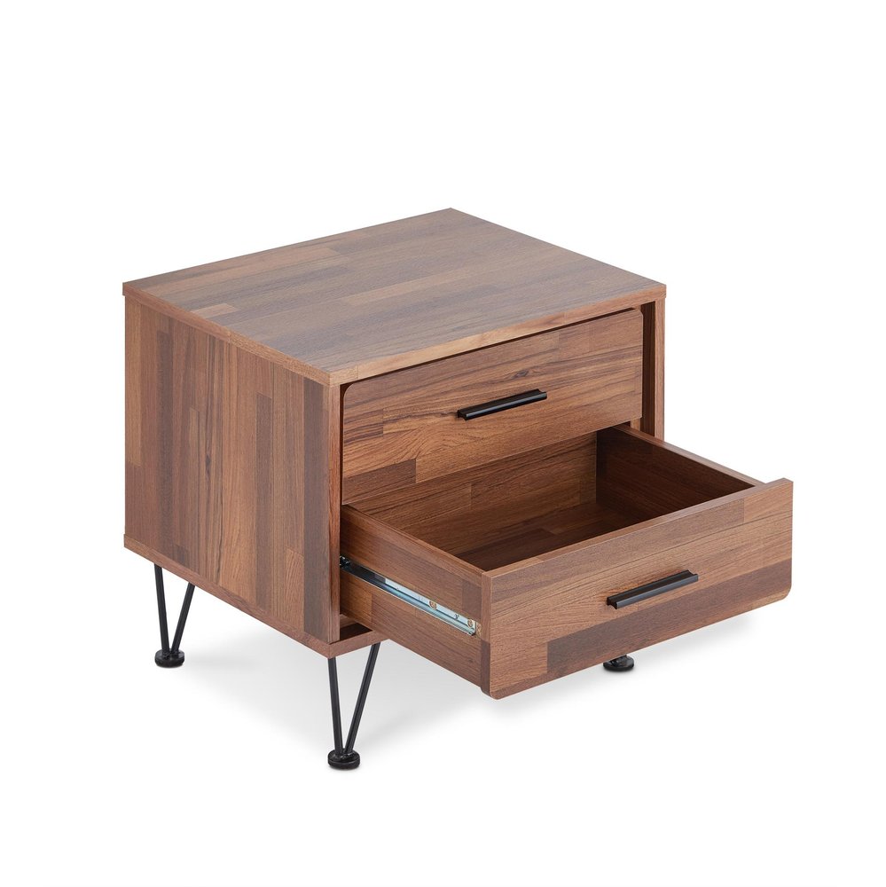 18" Brown Wood Two Drawer Nightstand