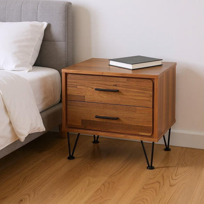 18" Brown Wood Two Drawer Nightstand