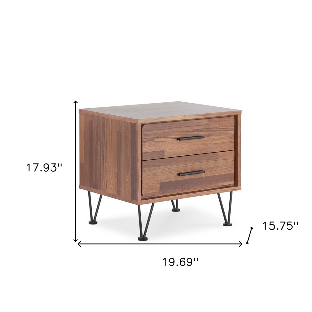 18" Brown Wood Two Drawer Nightstand