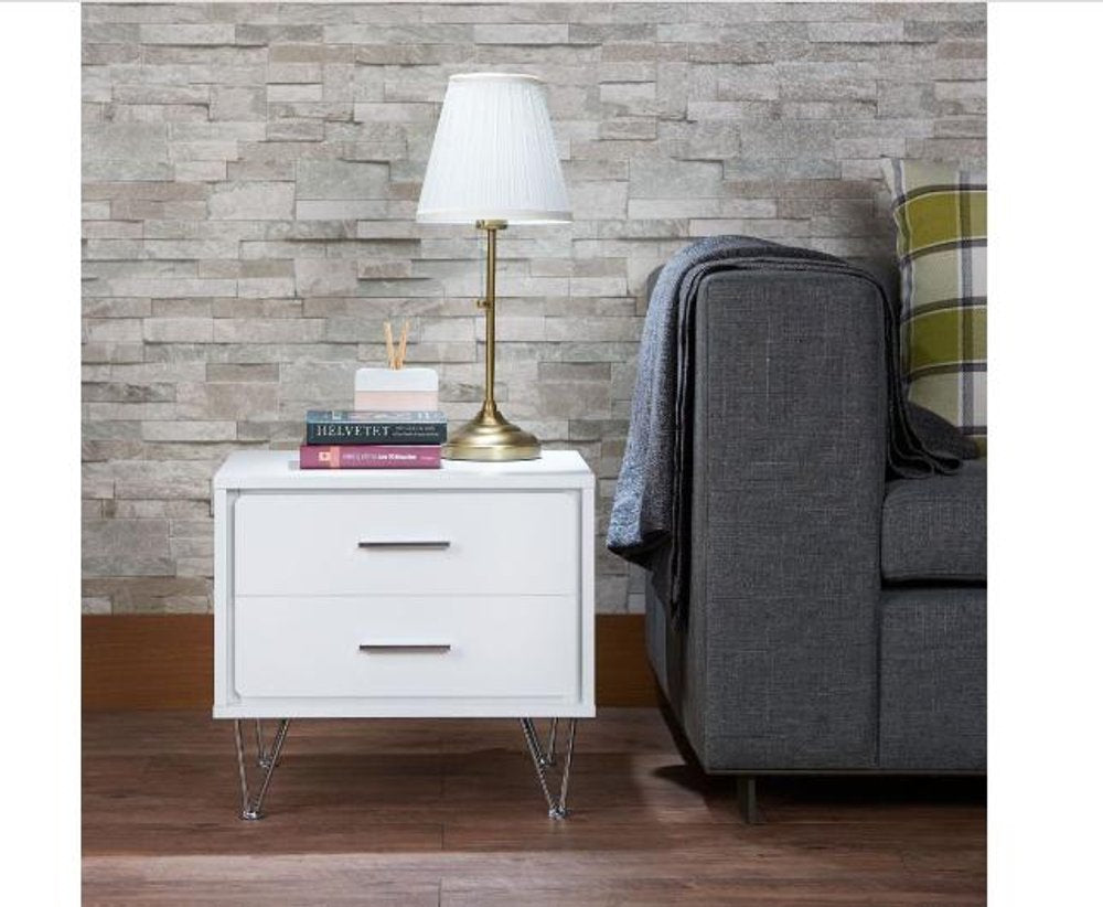 18" Brown Wood Two Drawer Nightstand