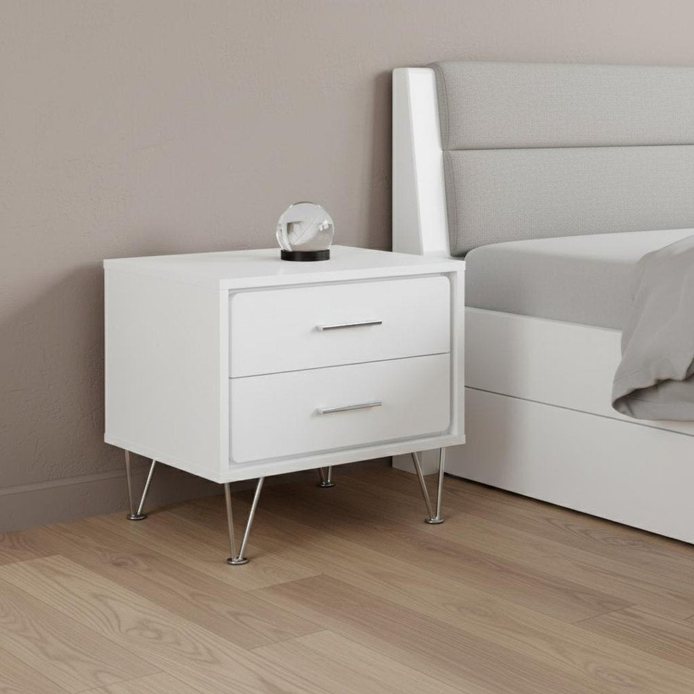 18" Brown Wood Two Drawer Nightstand