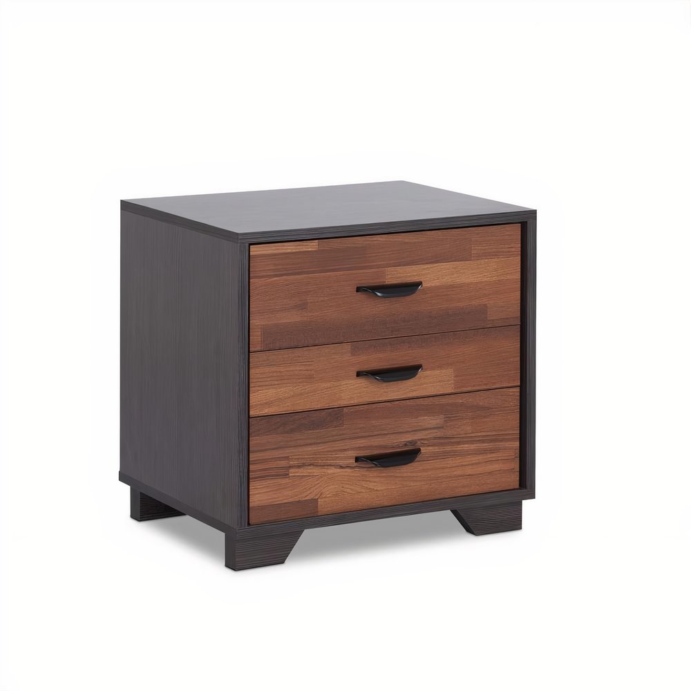 19" Espresso Wood Three Drawer Nightstand