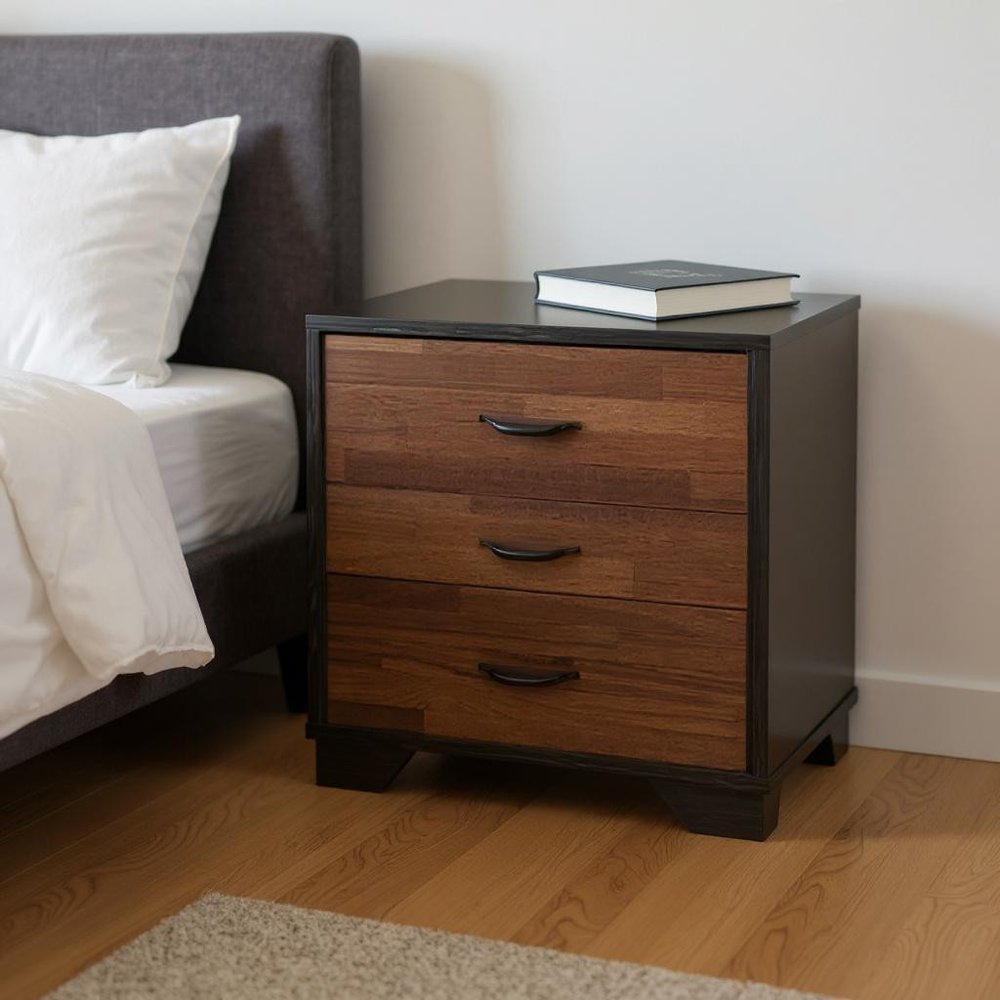 19" Espresso Wood Three Drawer Nightstand