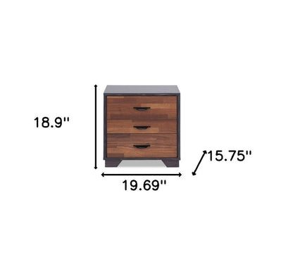 19" Espresso Wood Three Drawer Nightstand