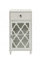 17" White Fret Work Design Glass Door Accent Cabinet
