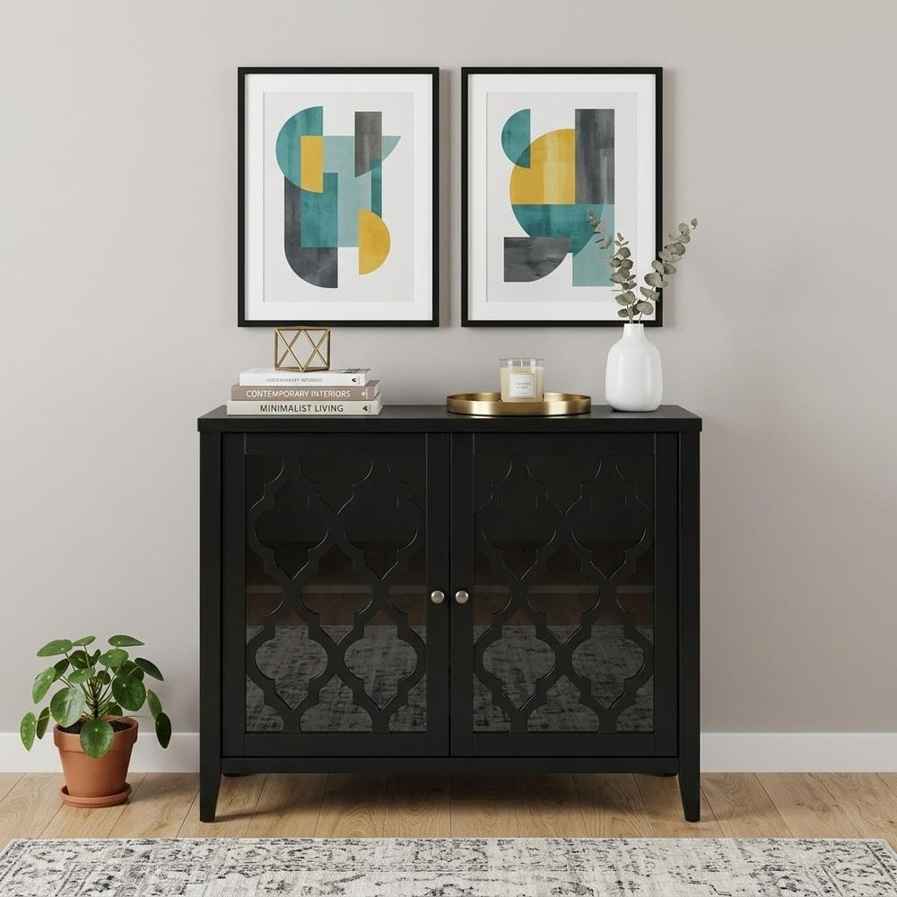 34" White Sideboard with Two Glass Doors