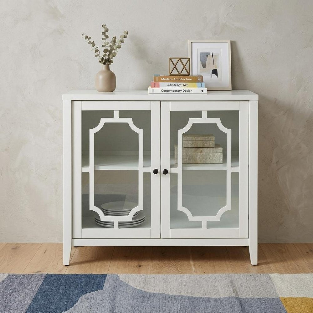 34" White Sideboard with Two Glass Doors