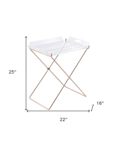 22" Clear and Copper Acrylic and Metal Tray Table