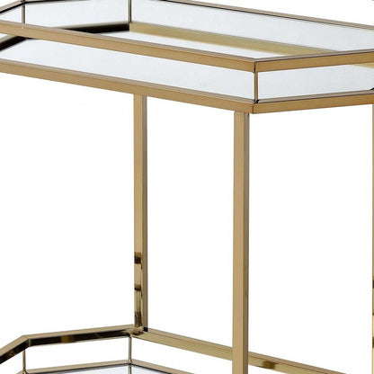 28" Champagne and Clear Glass and Iron Octagon Rolling Prep Table