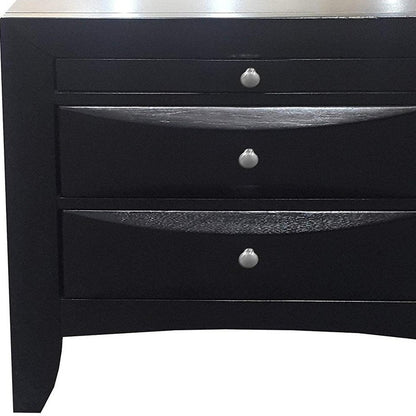 25" Black Solid Wood Three Drawer Nightstand