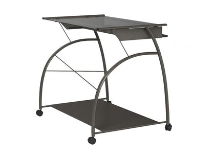 32" Clear and Silver Glass and Stainless Steel Mirrored Rolling Computer Desk