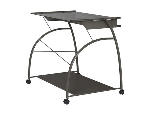 32" Clear and Silver Glass and Stainless Steel Mirrored Rolling Computer Desk