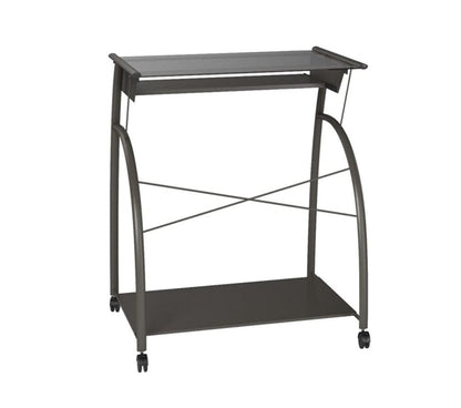 32" Clear and Silver Glass and Stainless Steel Mirrored Rolling Computer Desk