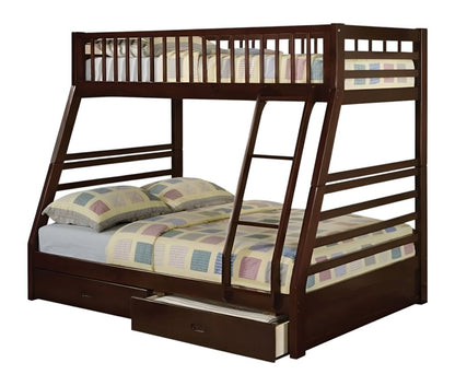 Espresso Twin Over Full Solid Wood Bunk Bed With Storage