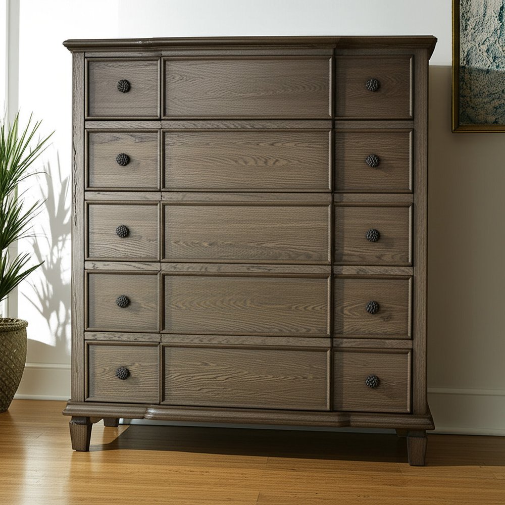 40" Oak Wood Five Drawer Dresser