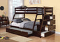 Espresso Twin Over Full Solid Wood Bunk Bed With Trundle And Storage