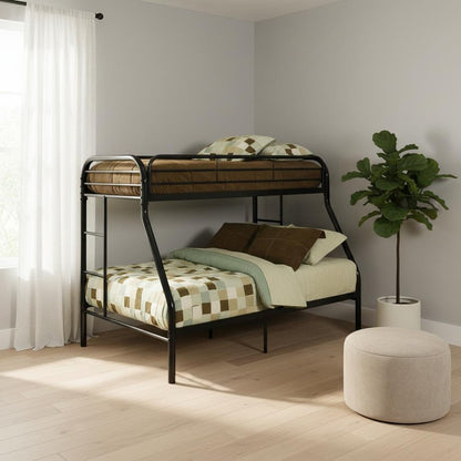 84" X 62" X 65" Twin Xl Over Queen Black Metal Tube Bunk Bed