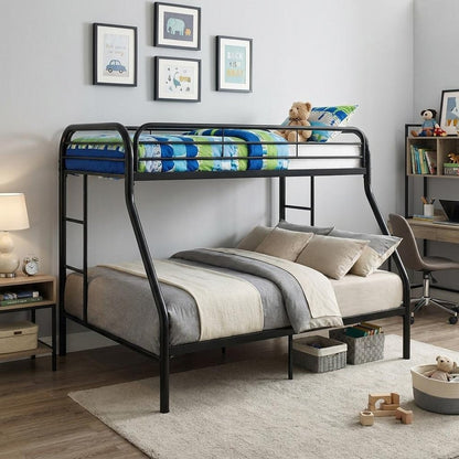84" X 62" X 65" Twin Xl Over Queen Black Metal Tube Bunk Bed