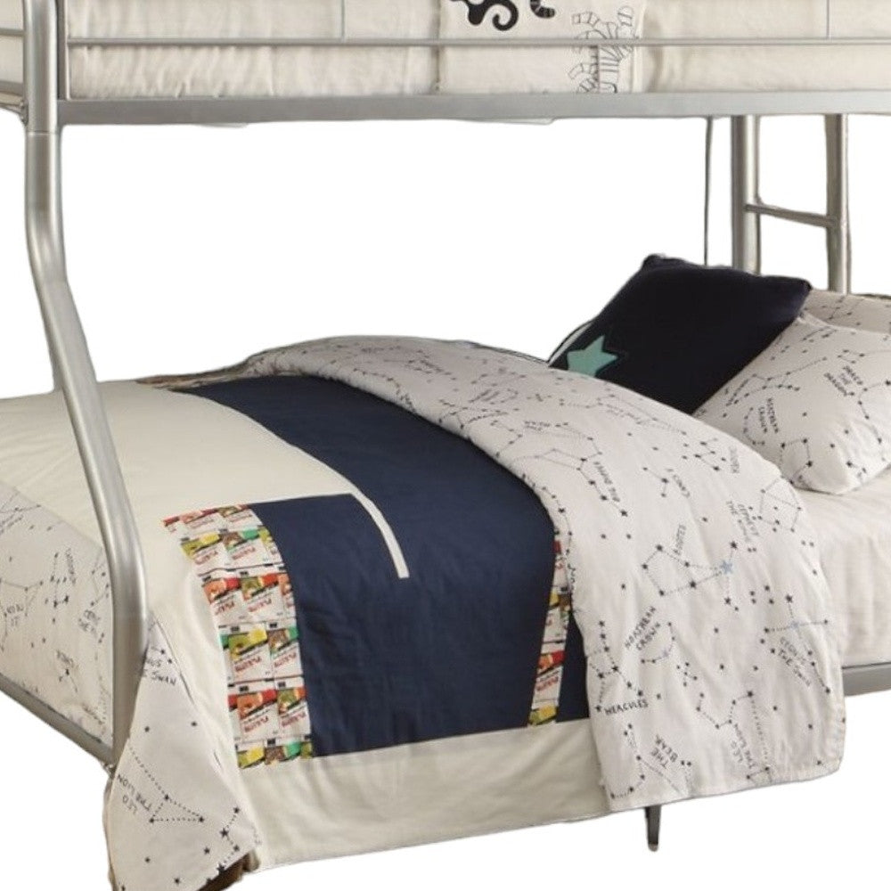 84" X 62" X 65" Twin Xl Over Queen Silver Metal Tube Bunk Bed