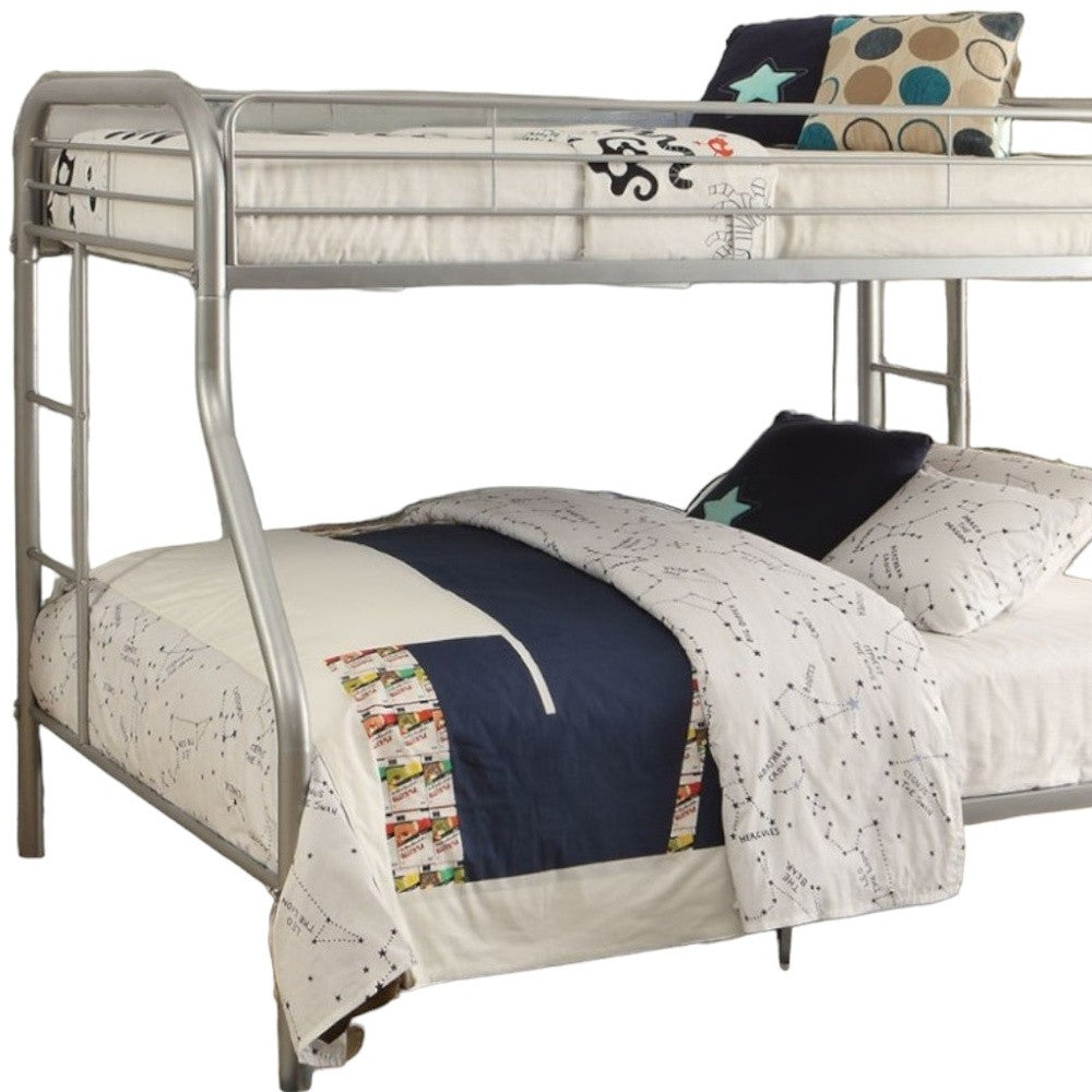 84" X 62" X 65" Twin Xl Over Queen Silver Metal Tube Bunk Bed