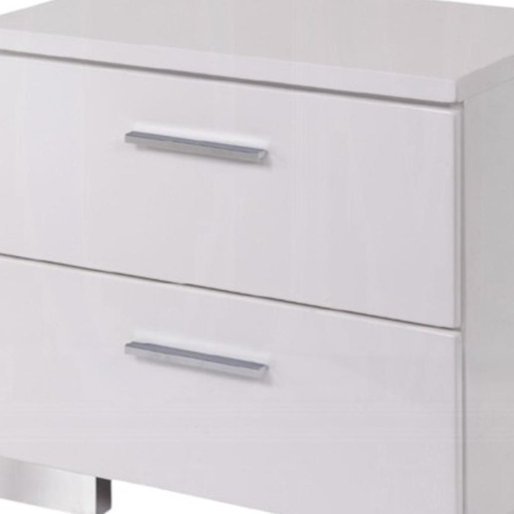 23" White Two Drawers Mirrored Nightstand