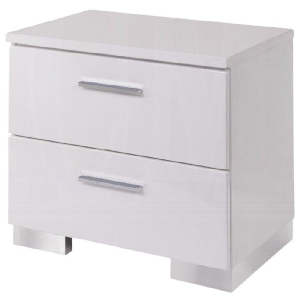 23" White Two Drawers Mirrored Nightstand