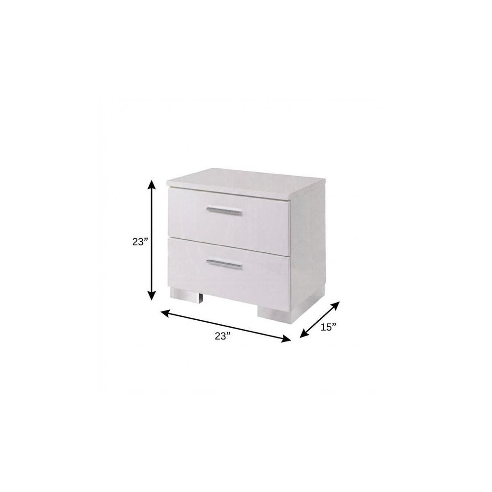 23" White Two Drawers Mirrored Nightstand
