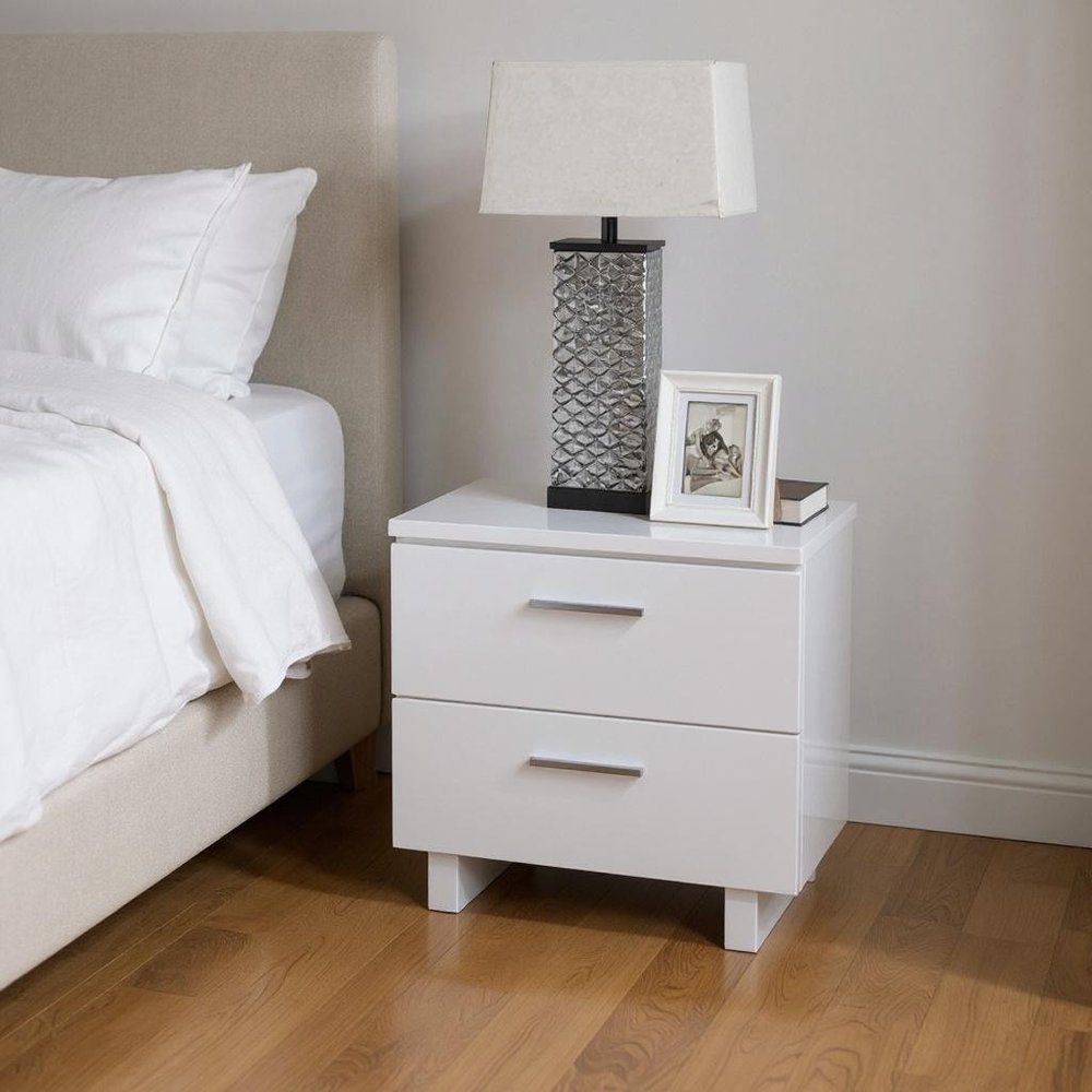 23" White Two Drawers Mirrored Nightstand