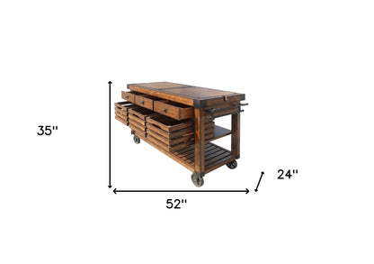 Brown 52" Rolling Kitchen Cart With Storage