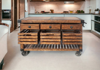 Brown 52" Rolling Kitchen Cart With Storage