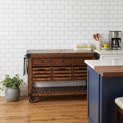 Brown 52" Rolling Kitchen Cart With Storage