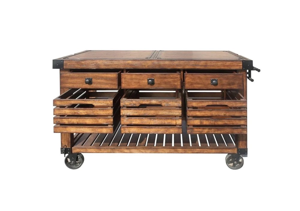 Brown 52" Rolling Kitchen Cart With Storage