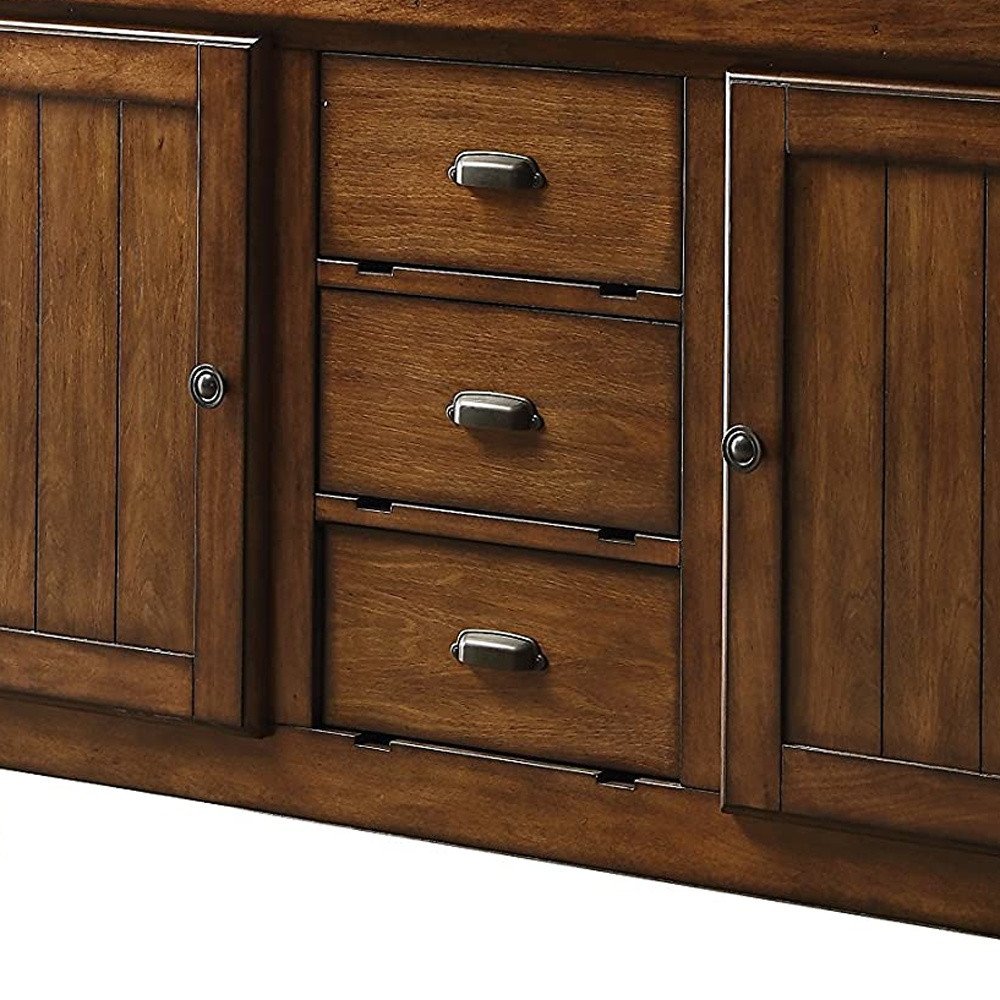 Rustic Farmhouse Warm Tobacco Rolling Kitchen Cart