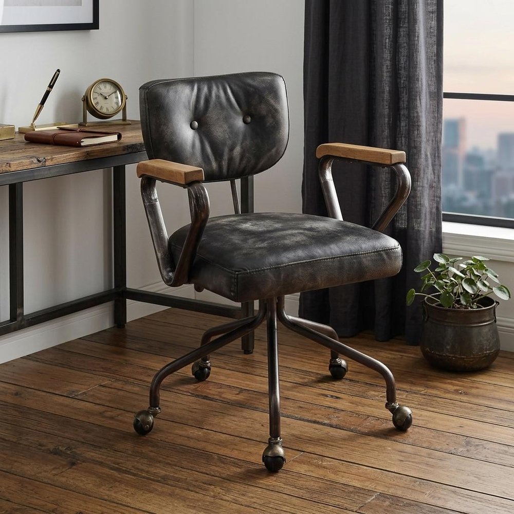 Brown Adjustable Swivel Leather Rolling Executive Office Chair