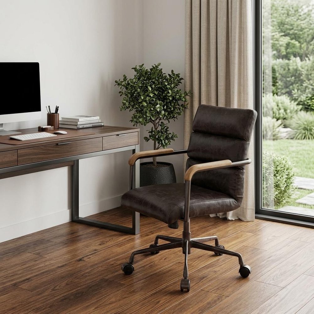 Brown Adjustable Swivel Leather Rolling Executive Office Chair