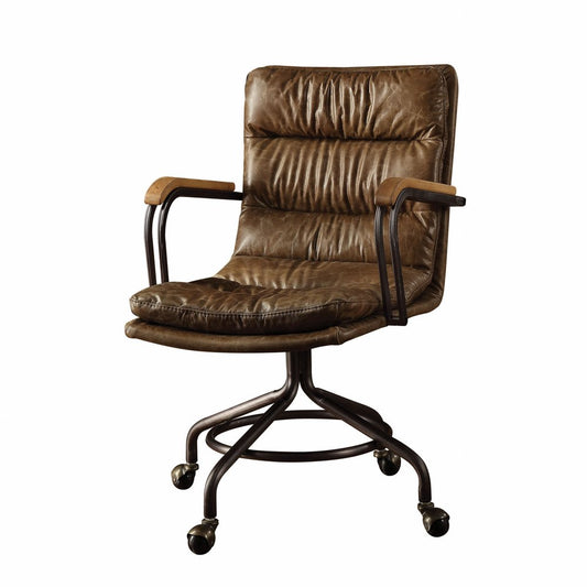 Navy Blue and Dark Brown Swivel Rolling Executive Office Chair