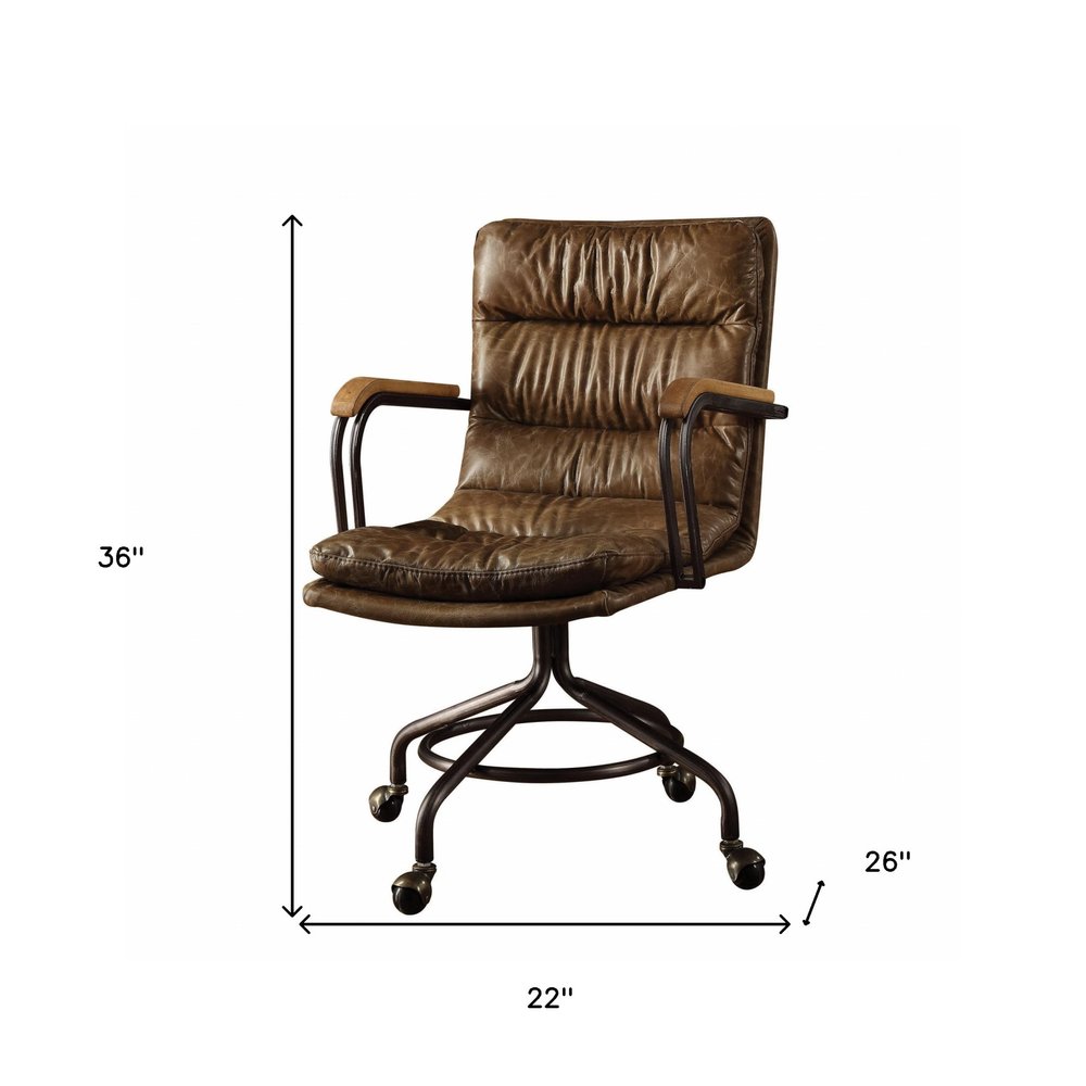 Navy Blue and Dark Brown Swivel Rolling Executive Office Chair