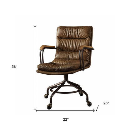 Navy Blue and Dark Brown Swivel Rolling Executive Office Chair