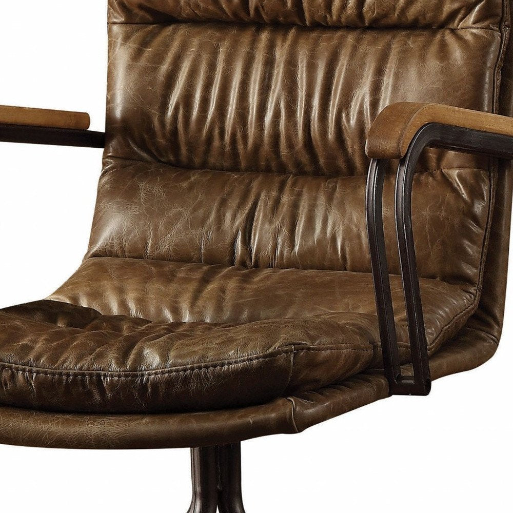 Navy Blue and Dark Brown Swivel Rolling Executive Office Chair