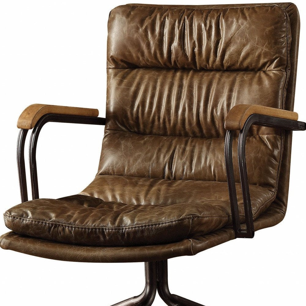 Navy Blue and Dark Brown Swivel Rolling Executive Office Chair
