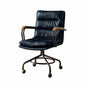 Navy Blue and Dark Brown Swivel Rolling Executive Office Chair