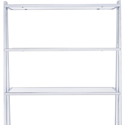 White And Silver Metal and Glass Five Tier Ladder Bookcase