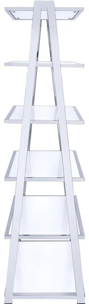 White And Silver Metal and Glass Five Tier Ladder Bookcase