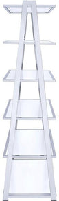 White And Silver Metal and Glass Five Tier Ladder Bookcase