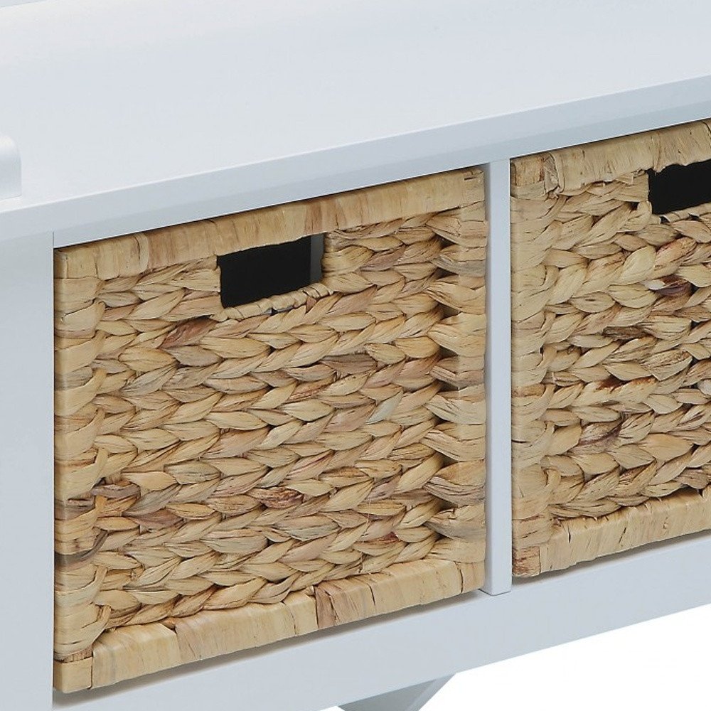 43" White Solid Wood Storage Bench With Baskets