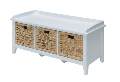 43" White Solid Wood Storage Bench With Baskets