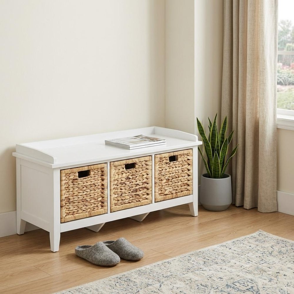 43" Teal Blue Solid Wood Storage Bench with Drawers
