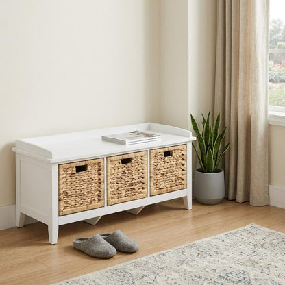 43" Teal Blue Solid Wood Storage Bench with Drawers