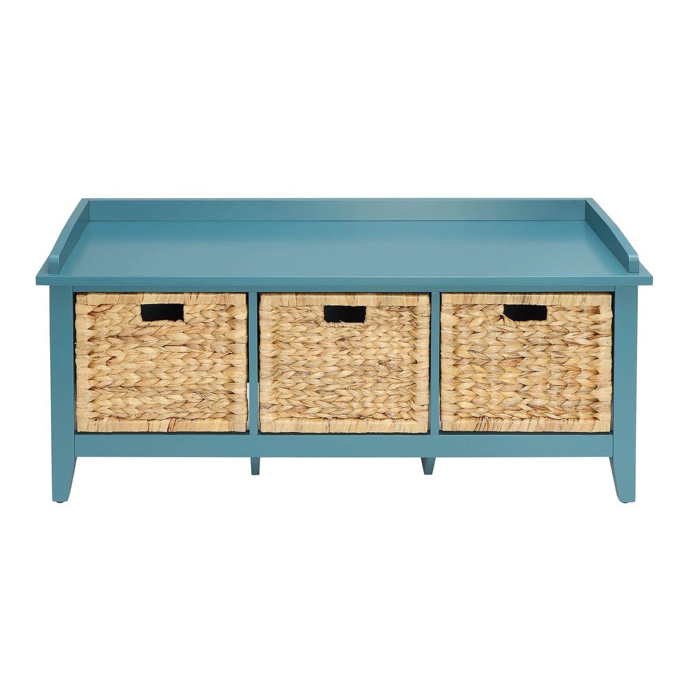 43" White Solid Wood Storage Bench With Baskets